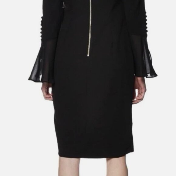 NWT Calvin Klein Black Chiffon Sleeve Stretch Crepe Sheath Dress Size 14 - Picture 4 of 14